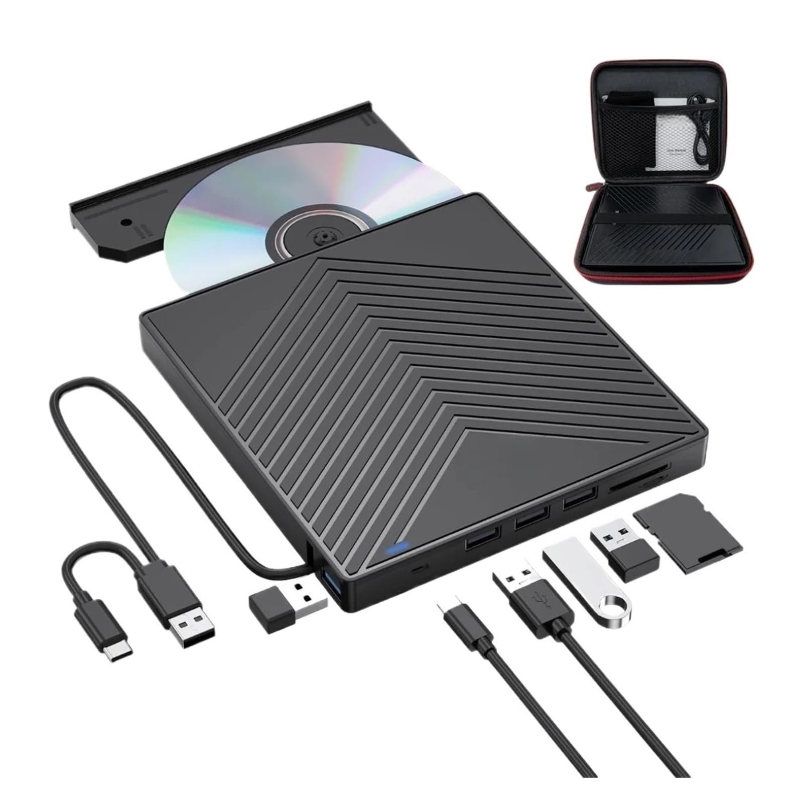 Zewnętrzny Napęd DVD/CD Do Laptopa Z Torbą 7 W 1 USB 3.0 Ultracienki Przenośny Odtwarzacz I Nagrywarka DVD/CD/VCD Wyczyść Proces Odtwarzania