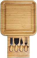 Vista 7 de Juego de tabla de queso y cuchillos de bambú, bandeja para servir galletas, carne, tabla de embutidos, tablas de queso, tabla para picnic, bandeja