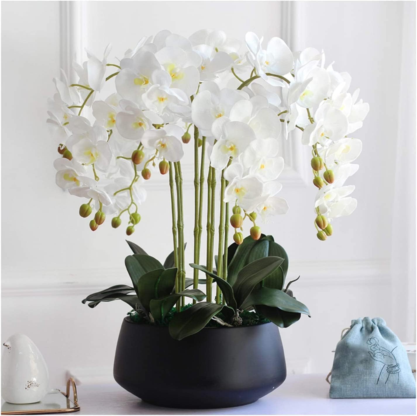DFGHNBVC Artificial Orchid Artificial Orchid With Porcelain Planter Artificial Phalaenopsis Flowers 10 Artificial Faux Orchids 65Cm Artificial Flower Very Natural.White A