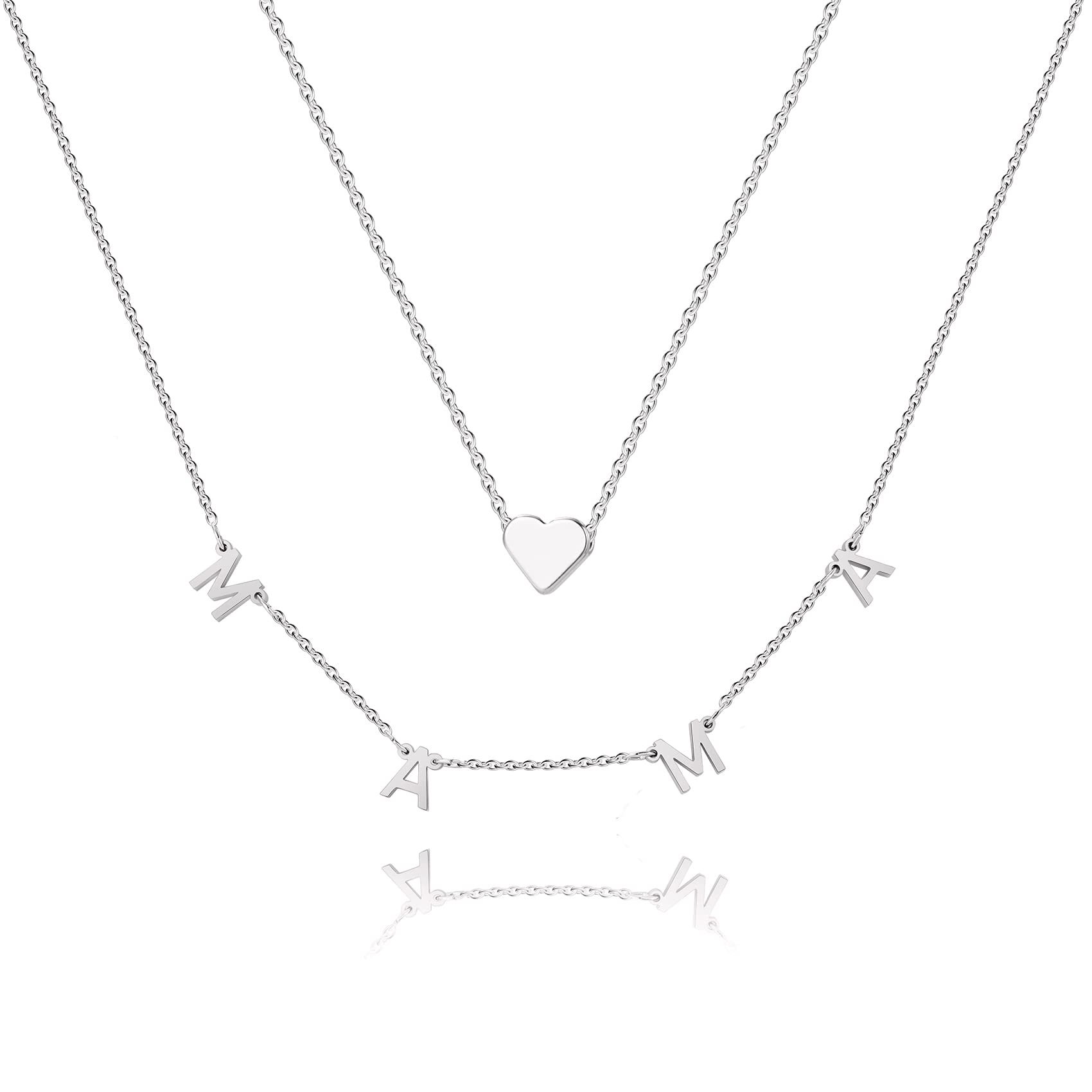 BUREIMama Necklace Dainty Necklace Adjustable MaMa Necklaces for Women,14K Plated Tiny Heart Necklace,Mother's Necklace for Mother's Day Mother's Birthday