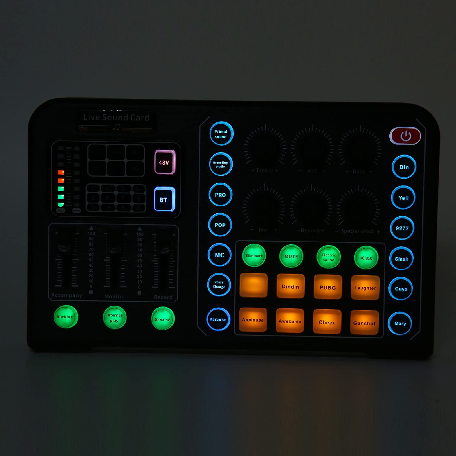 Goshyda Live-Soundkarte, Multifunktionaler Tragbarer Audio-Mixer, DJ-Sound-Mischpult mit Rauschunterdrückung, Voice-Changer-Sound-Mixer-Board, für Live-Streaming, PC, Aufnahmestudio und Spiele