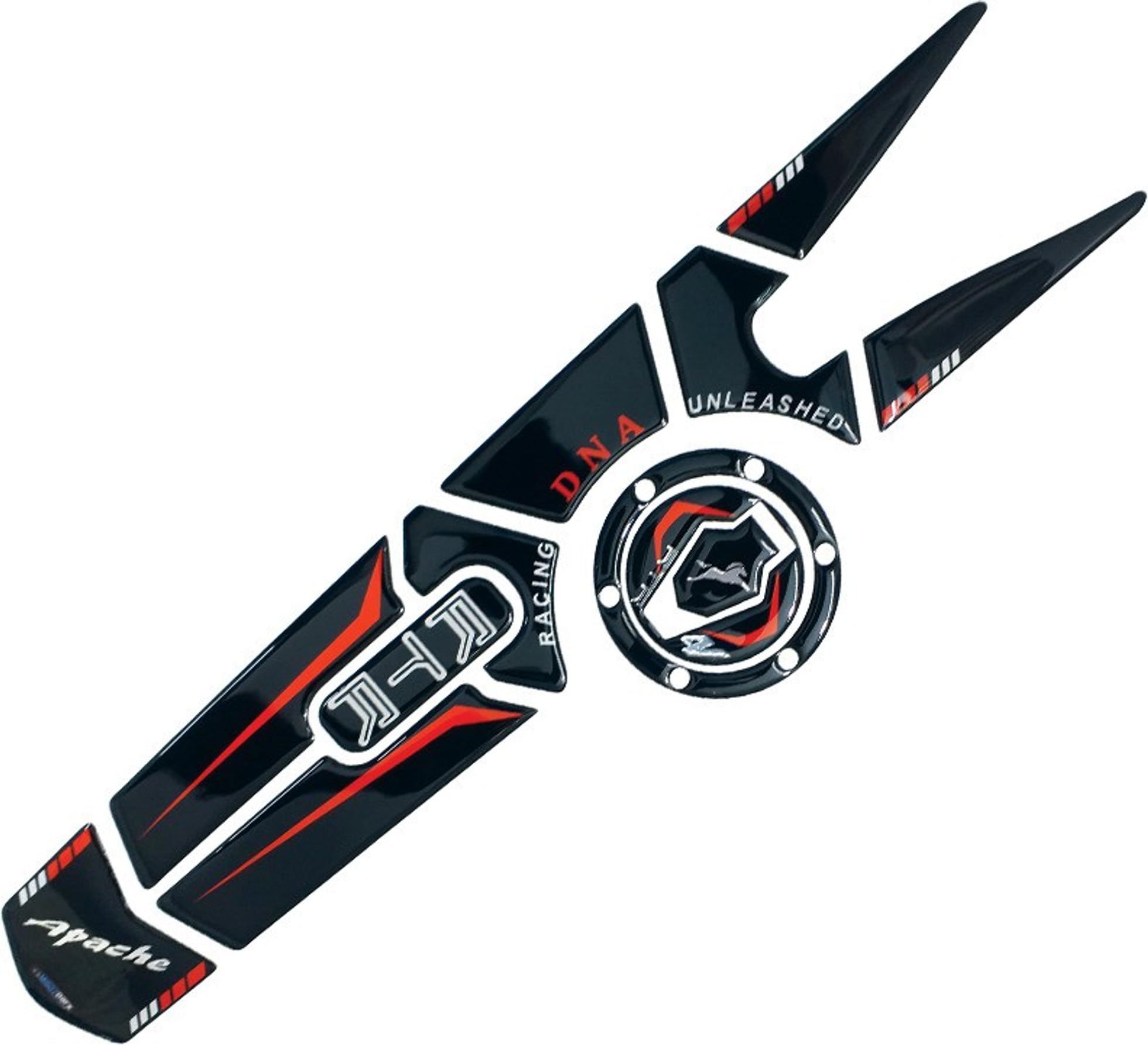 Motorcycle Tank Pad Decal Set with Fuel Cap Protector, Compatible for Apache 160 4V, 200 4V, Black and Red Racing Style Sticker Kit (D)-image-28