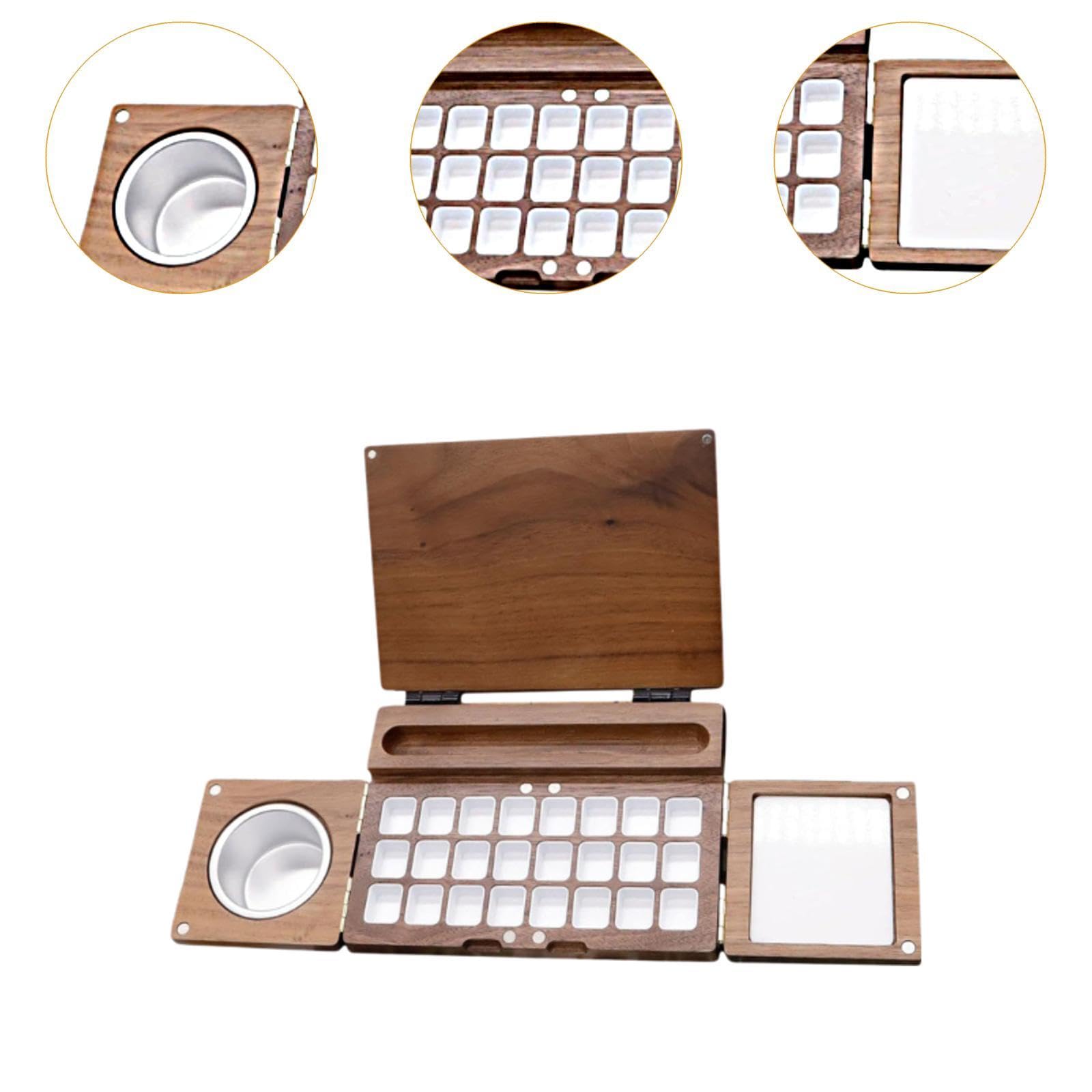 Perfeclan Caja de Pintura de Acuarela, Paleta de Pintura de Viaje Plegable para Pintar y Hacer Manualidades con área de Mezcla, Bandeja de Pintura de Madera,