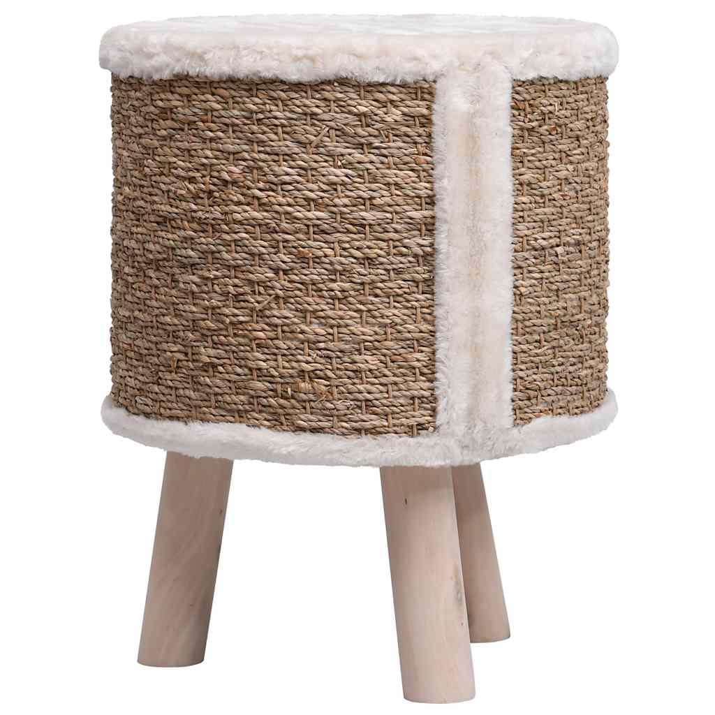 Panier en Osier, Corbeille Niche Maison Lit pour Chat avec Pieds en Bois 41 cm Herbiers Marins