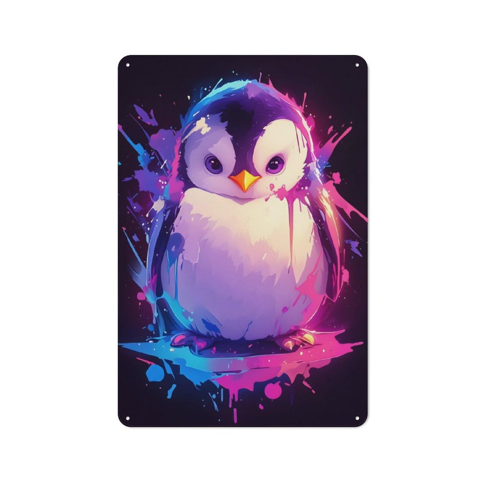 Penguin Paint Splatter Tin Sign 30x20cm for Hallway Wall, Vintage Wall Decor, for Kitchen, Dining Room And Home Bar Wall Decor