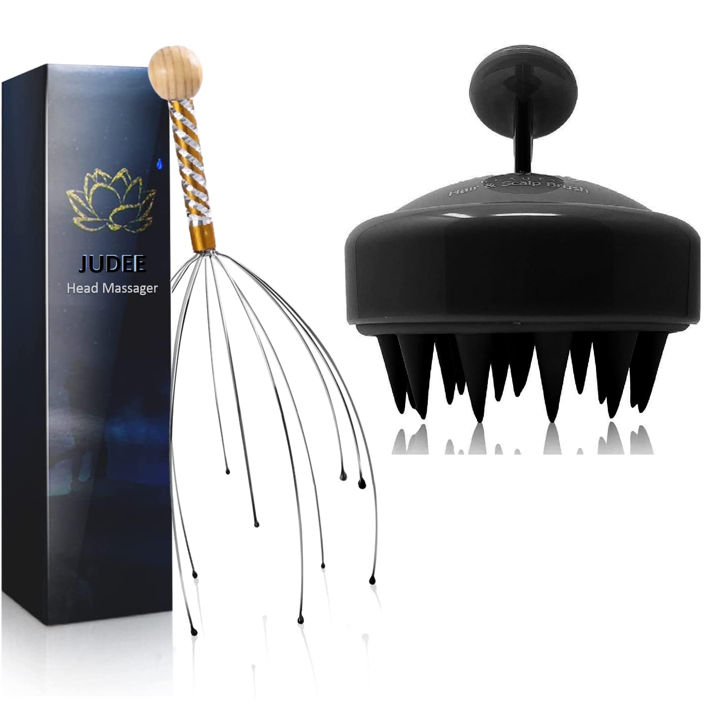JUDEE Hair Scalp Massager Shampoo Brush with 12 Finger Head Massager, Shower Brush with Silicone Bristles for Scalp Scrub, Hair Growth, Dandruff Comb (Black)