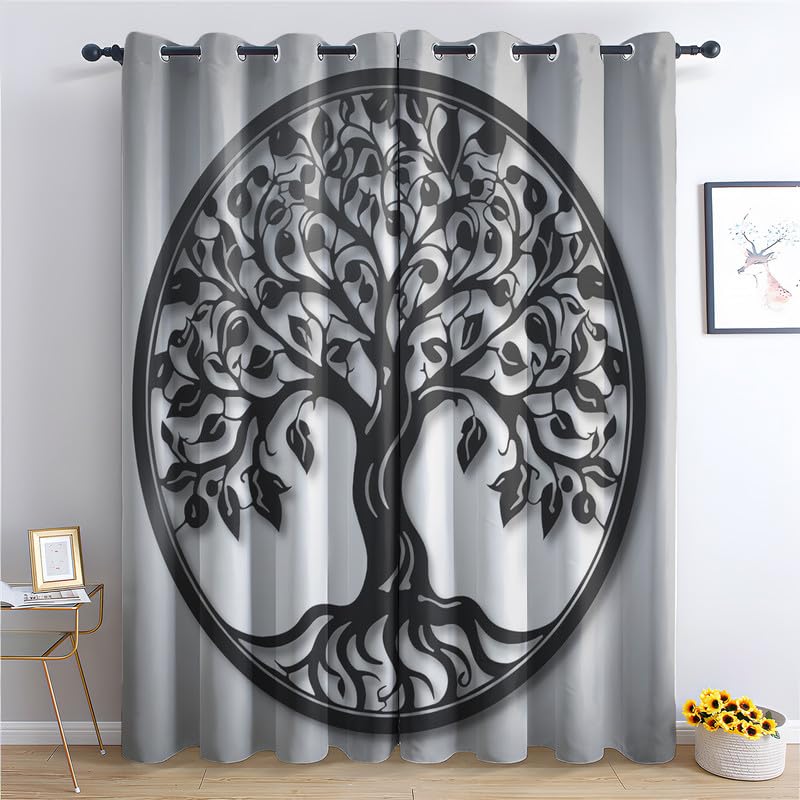 SZLYZM Tree of Life Blackout Curtains, Mythology Bedroom Curtains & Living Room Curtains 66x54 Inch 2 Panels Set, Thermal Eyelet Drapes Decorative Patterned Window Treatments 54 Drop