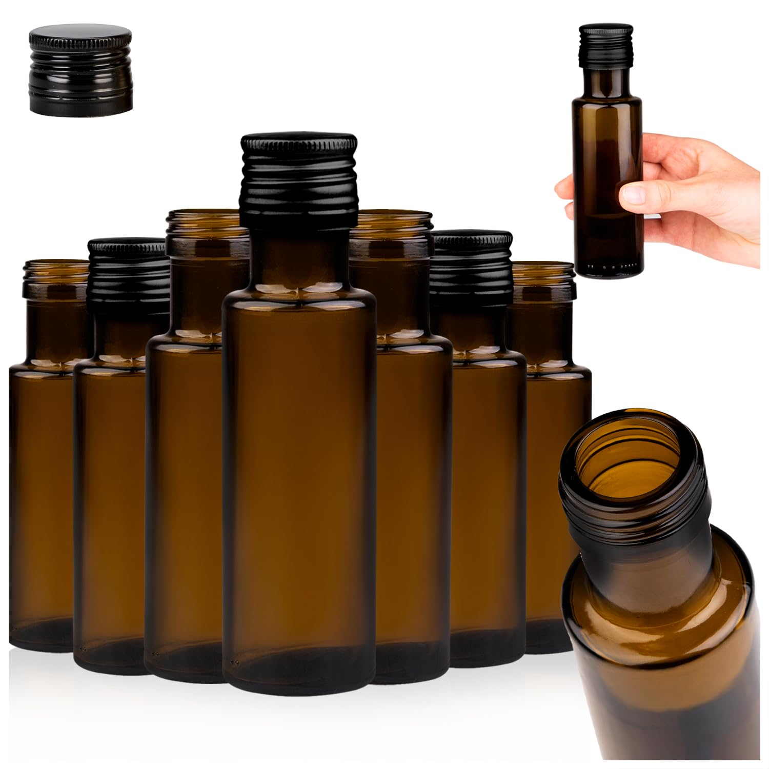 Szklana butelka Dorica 100 ml, oliwkowozielona z dozownikiem – na oliwę z oliwek, olej i produkty kosmetyczne (50x)