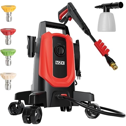 MZK Electric Pressure Washer,2600 Max PSI with Anti-Tipping Technology,4 Quick-Connect Nozzles,Foam Cannon for Easy Replacement,High-Pressure Cleaning of Cars,Fences ET2501