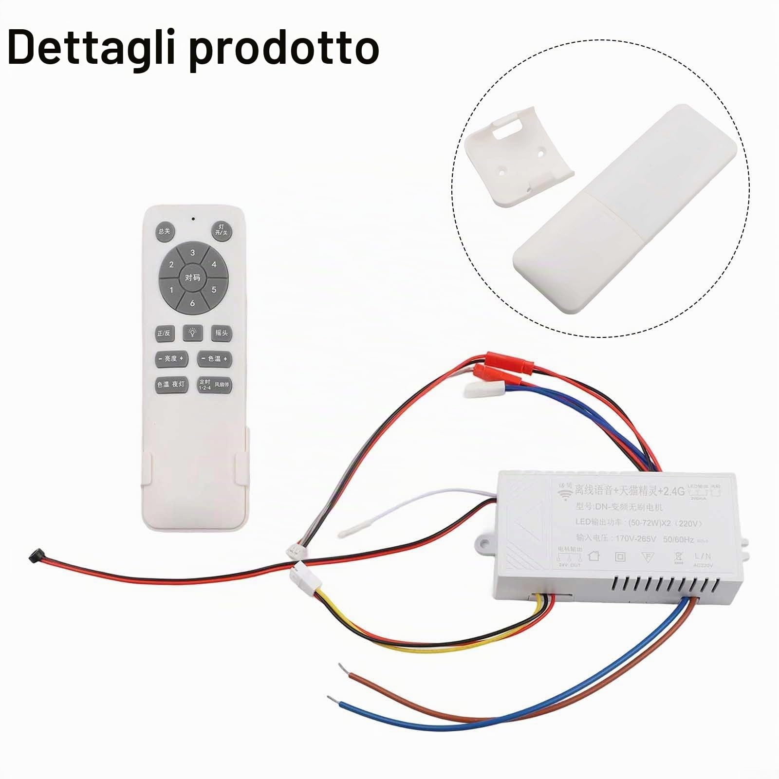 Telecomando di Ricambio Senza Fili per Ventilatore a Soffitto e Luce, Variabile per Controller di Motore DC a Frequenza con Interruttore di Dimmer LED, Regolatore di Livello del Ventilatore e Funzione