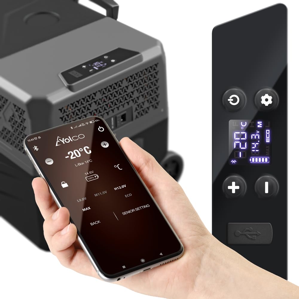Yolco BCX30 Carbon elektryczna lodówka kompresorowa, sterowanie za pomocą Bluetooth, 12/24 V i 230 V, do samochodu, ciężarówki, łodzi, lodówki kempingowej