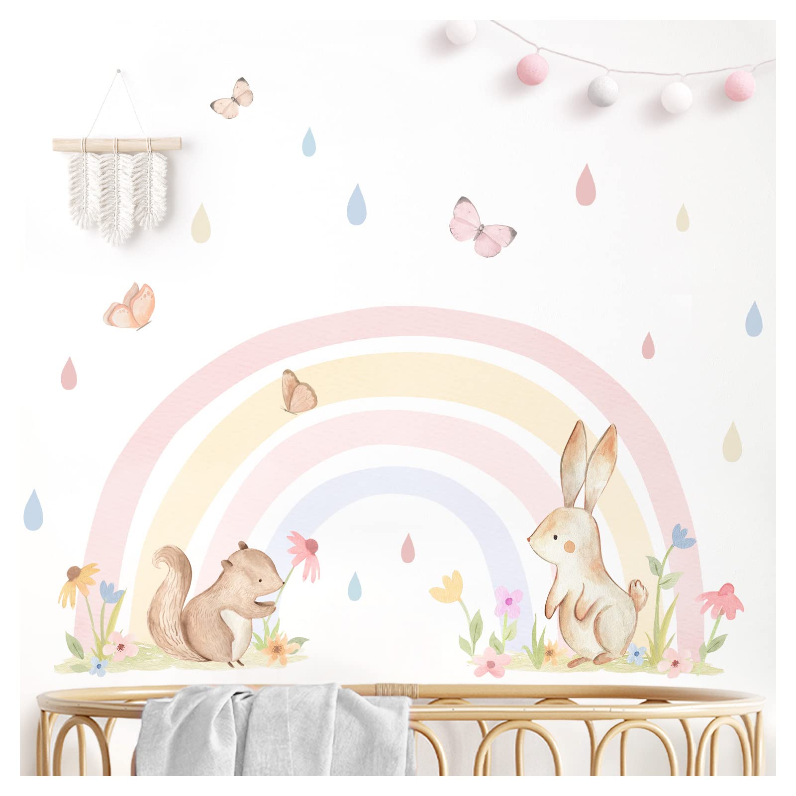 Sticker mural arc-en-ciel Grandora DL856-3 avec animaux pour chambre d'enfant