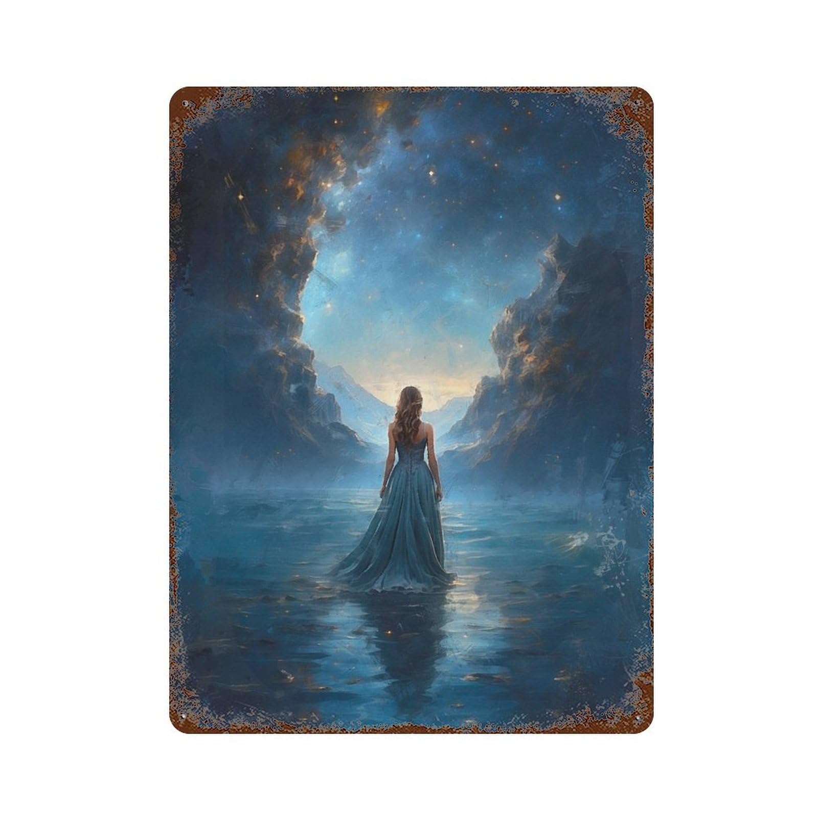 Aged Metal Wall Plaque with Digital Dreamscapes Design 15.7"x11.8", for Basement, Hobby Room And Garage Decor, Farmhouse Wall Decor