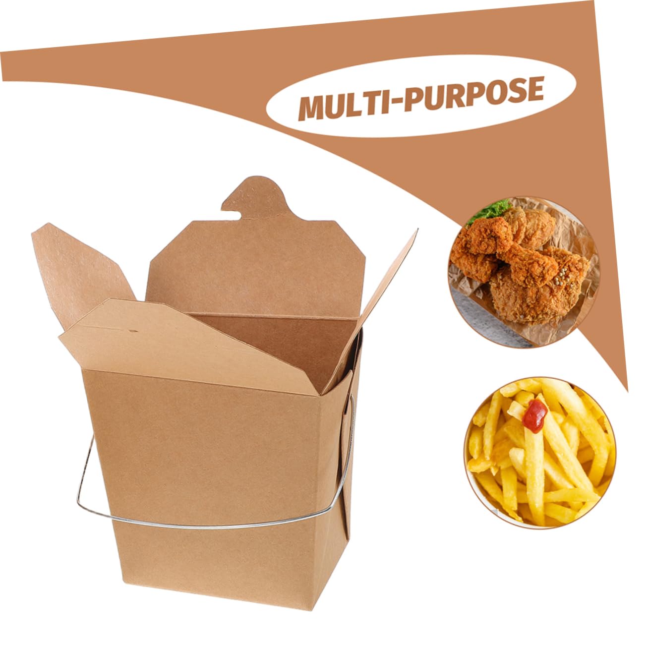 HEMOTON 50piezas Cajas De Comida Para Llevar Con Asa De Metal Para Catering Picnic Restaurante Contenedores Para Comida Transporte De Alimentos Unidades Para Arroz Frito Pollo y
