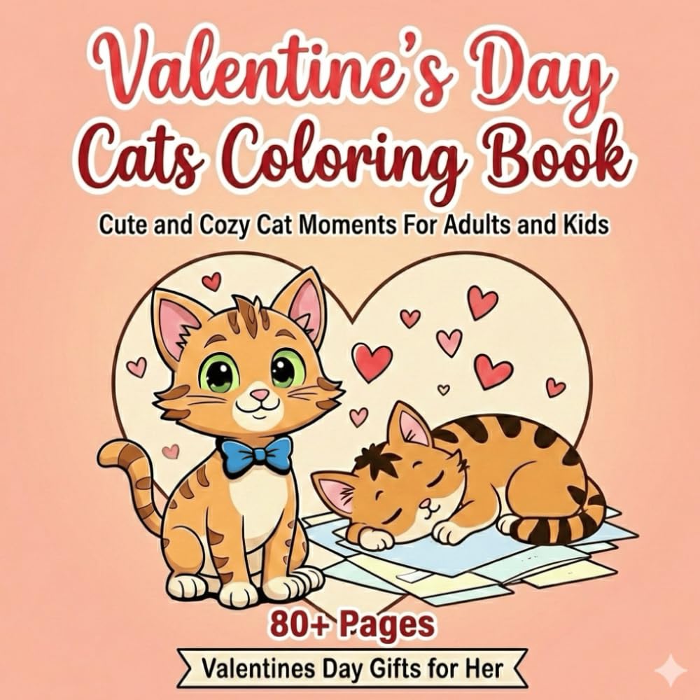 Valentine Cats Coloring Book: Cute & Cozy Cat-Themed Valentine Coloring Pages for Kids, Cat Lovers, and Relaxation Fun (Valentine's Day Series)