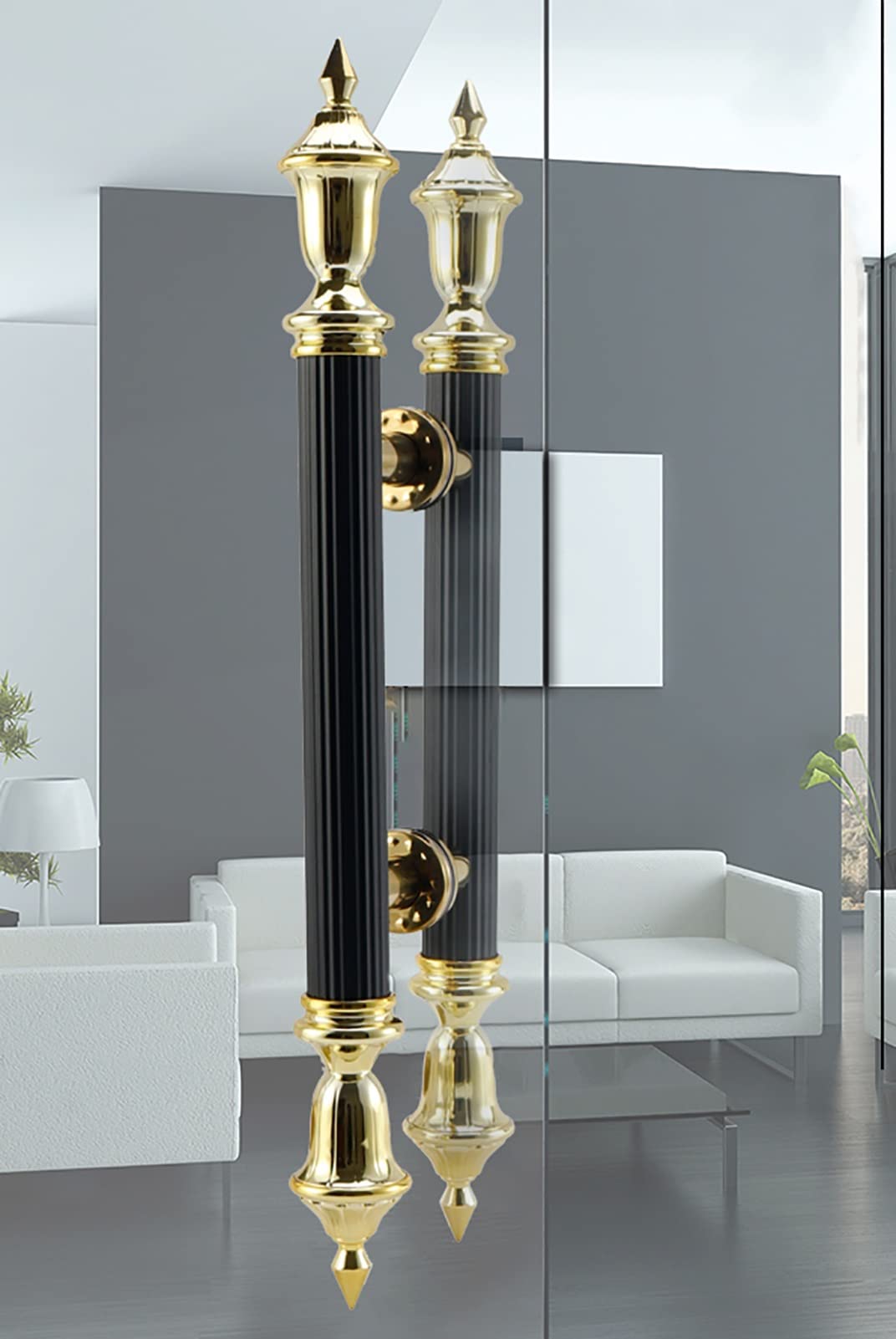 Maniglia per Porta Grande Commerciale Nera e Oro, Maniglie a Barra Rotonda con Estremità in Stile Retrò, Maniglia per Porta Push Pull per Centro Commerciale/Cancello d'Ingresso di Edifici (Size : 10
