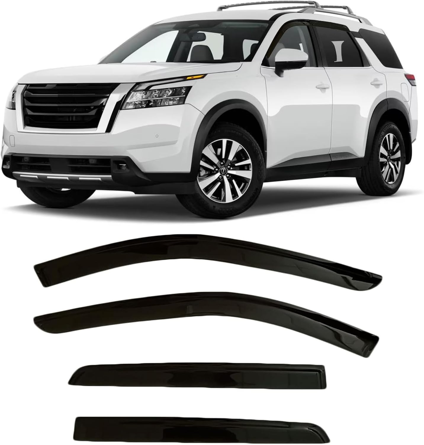 2022-2026 Tape-On Rain Guards for Nissan Pathfinder Side Window Visor Deflectors S SV SL Platinum Rock Creek Smoke Tinted Vent Shades 2023 2024 2025