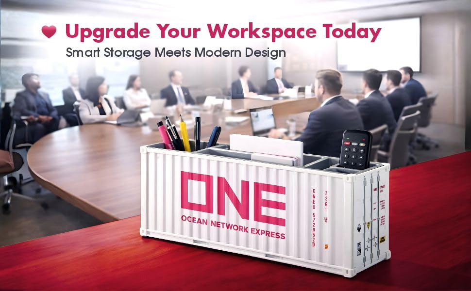 Image of Neonix Desk Organizer Office Supplies Multi Function Shipping Container Style Storage Box Pen Pencil Business Card and Remote Control Holder for Office and Home Gray (Container Storage 3)