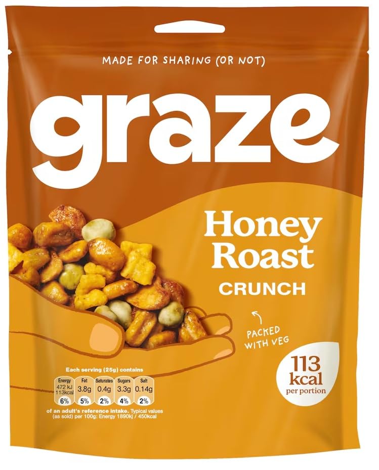 Graze Crunch Protein Sharing Bag 100g | High Protein Healthy Snack | Crunchy Mixed Snack Pack | Ideal Sharing Size Energy Snack (Graze Honey Roast Crunch Sharing Bag Snack 100G)