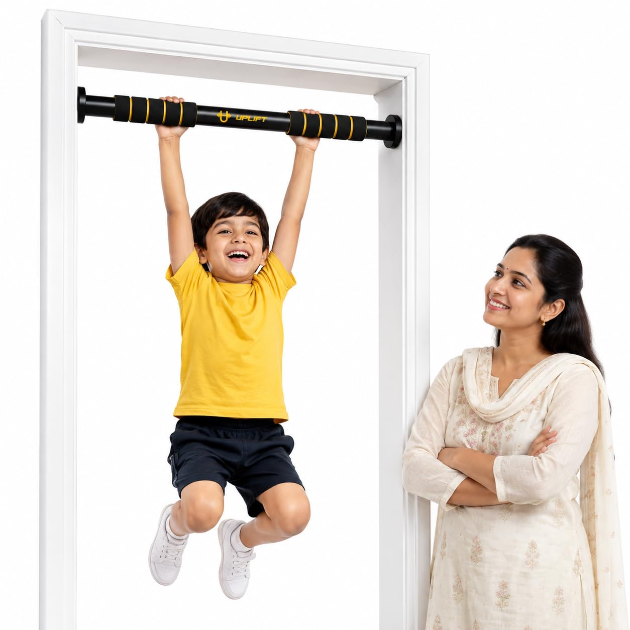 UPLIFT Pull Up Bar for Home Workout | Adjustable Doorway Chin Up Bar (62-100cm) | No Screw Hanging Rod with Anti-Skid Foam Grip | Heavy Duty Strength Training Gym Equipment for Men, Women & Kids | 100kgs Capacity-image-37