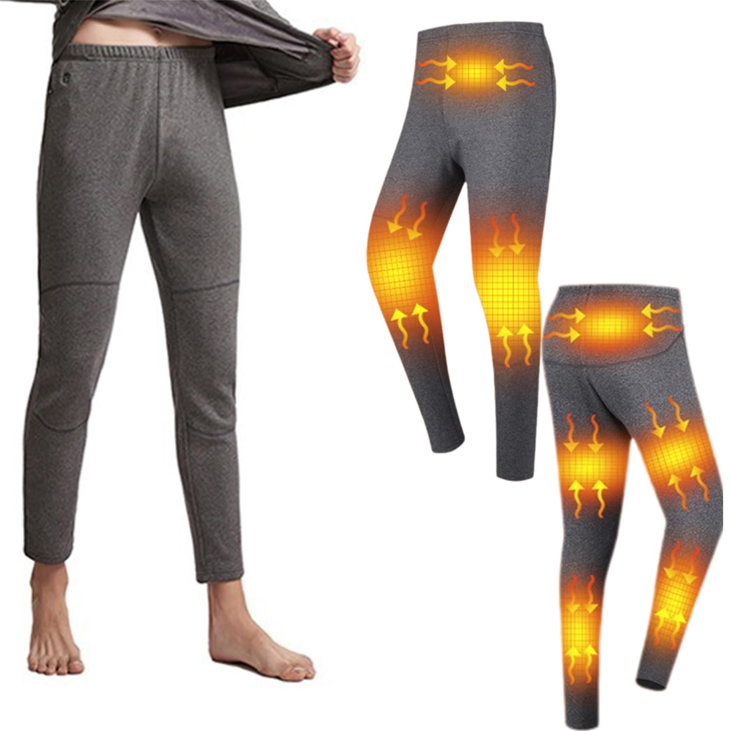 Pantaloni Riscaldanti Uomo 8 Zone di Riscaldato Biancheria Intima Termica Pantaloni Leggings Invernali per Sci, Trekking, Escursionismo Pesca Caccia
