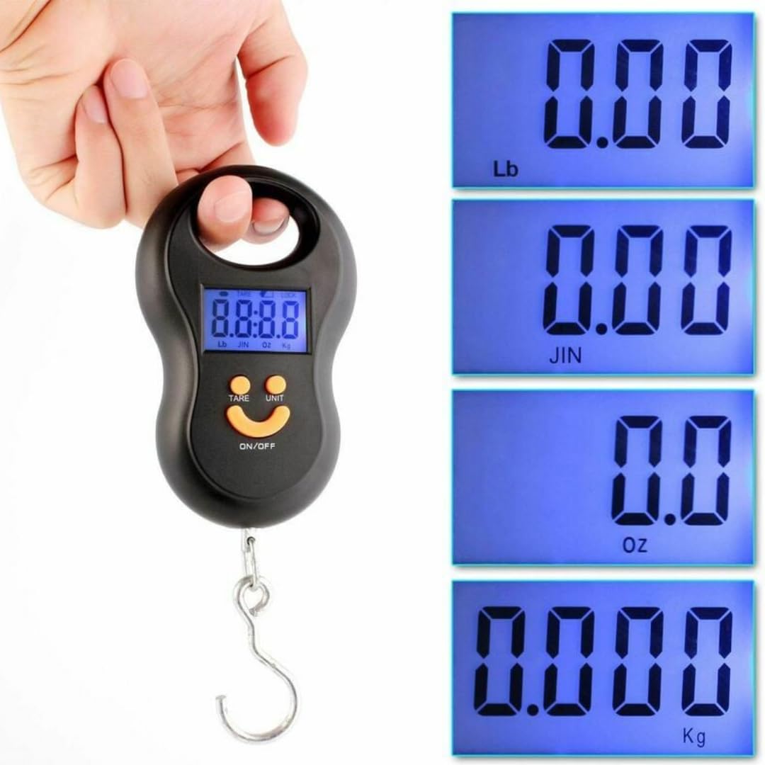 PARENCE.- Balance de Pêche Électronique Portable 40 kg – Crochet Digital avec Écran LCD Rétroéclairé | Précision 10g | TARE & HOLD | Crochet de Pesée Compact pour Pêcheurs)
