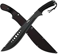 Vista 1 de Jungle Master–Machete with Reverse Serrations–Black Stainless Steel Blade w/ Reverse Serrations,Full Tang,Cord Wrapped Handle,Nylon