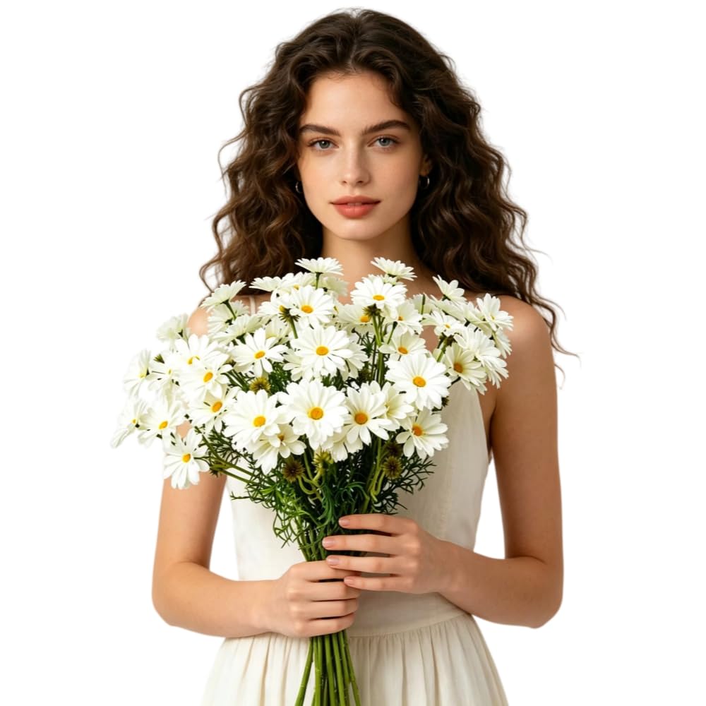 15 Bundles Artificial Flowers Artificial Daisy Flowers UV Resistant Outdoor Fake Wildflowers with Stems Faux GreeneryShrubs Plants DIYArrangements forWedding Decoration Home Decoration ﻿ (White)