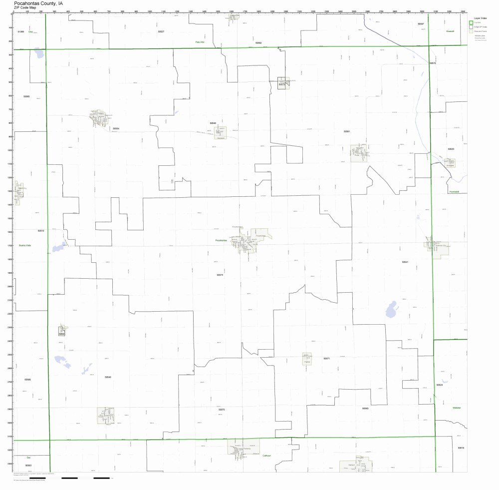 Pocahontas County, Iowa IA ZIP Code Map Not Laminated