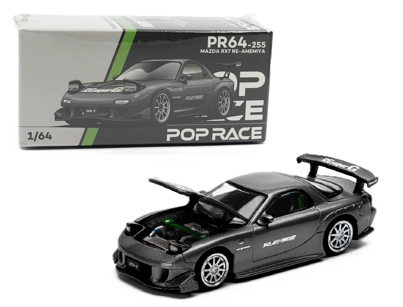1:64 Scale Diecast Model Car Compatible with Mazda RX7 RE Amemiya Blue Metallic with Carbon Top Limited Edition by Pop Race PR640119