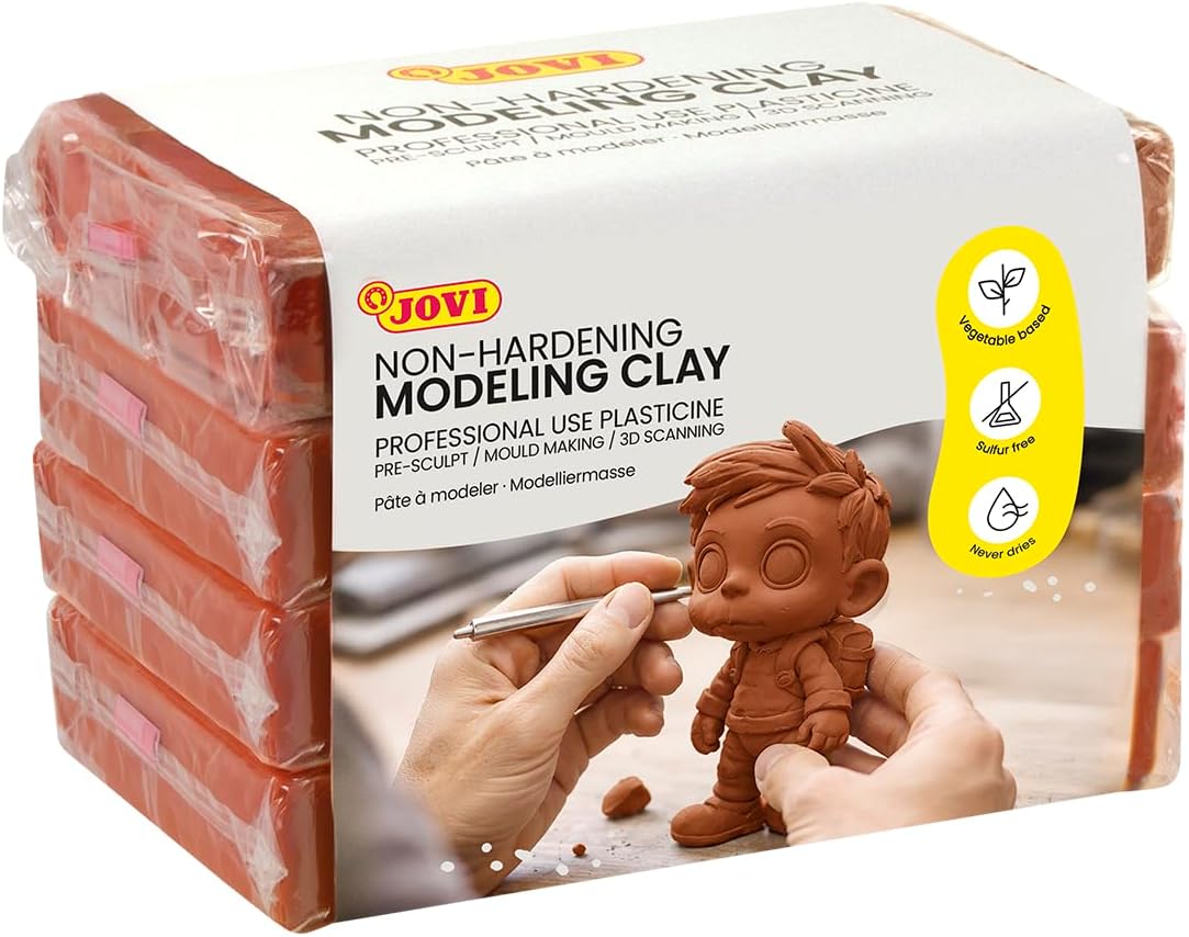 Jovi Modeling Clay, 3 Pounds Total, 4 Non-Drying Bars, 0.77 lb Each, Arts and Crafts, Non-Toxic and Gluten Free plasticine (Red)