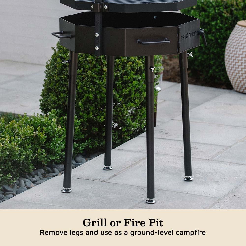 TITAN GREAT OUTDOORS Ash & Ember Santa Maria Grill, Argentine Style Open Fire Grill, Adjustable Cooking Grate with Flywheel, BBQ Grill Comes with Cast Iron Skillet