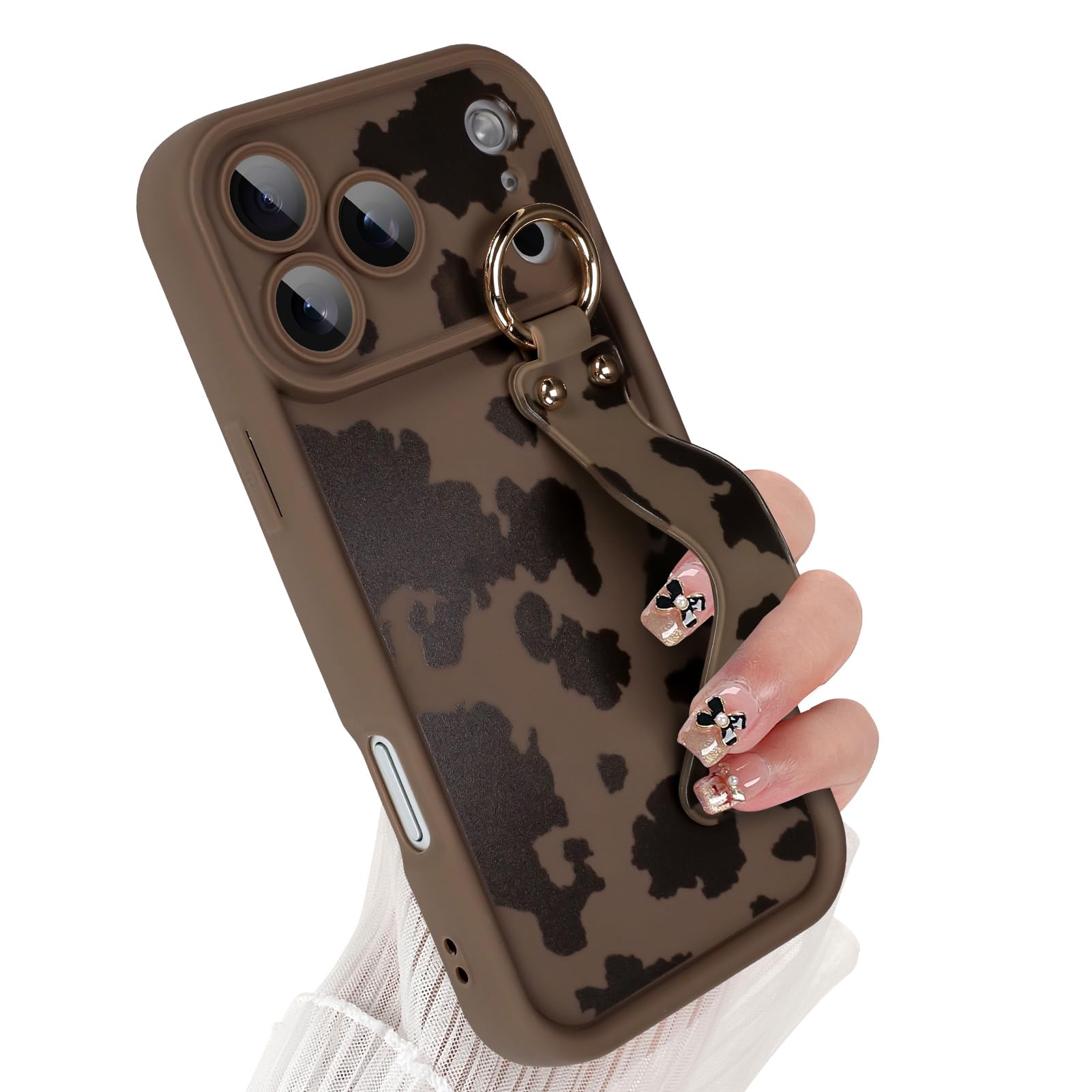 Funda compatible con iPhone 17 Pro Max con correa de mano para el dedo, para niñas y mujeres, bonita y divertida funda de teléfono con soporte para pulsera, funda protectora de silicona