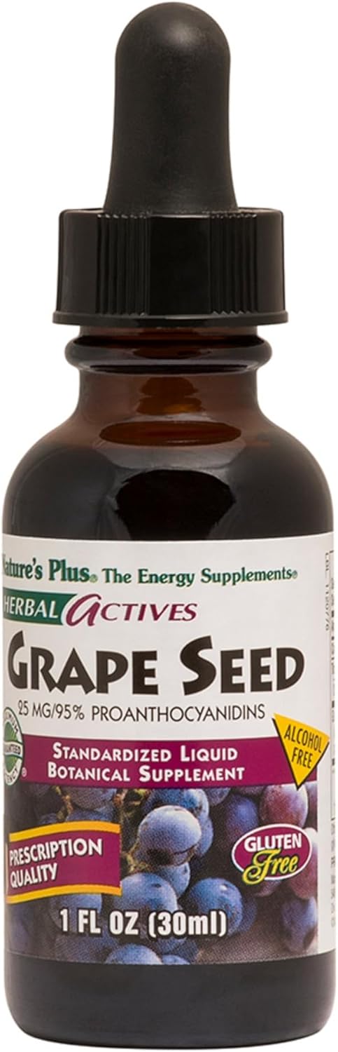 NaturesPlus Herbal Actives Grape Seed 25 mg Liquid Suspension - Vegan Drops, 1 fl oz - Vegetarian, Gluten-Free - 30 Servings