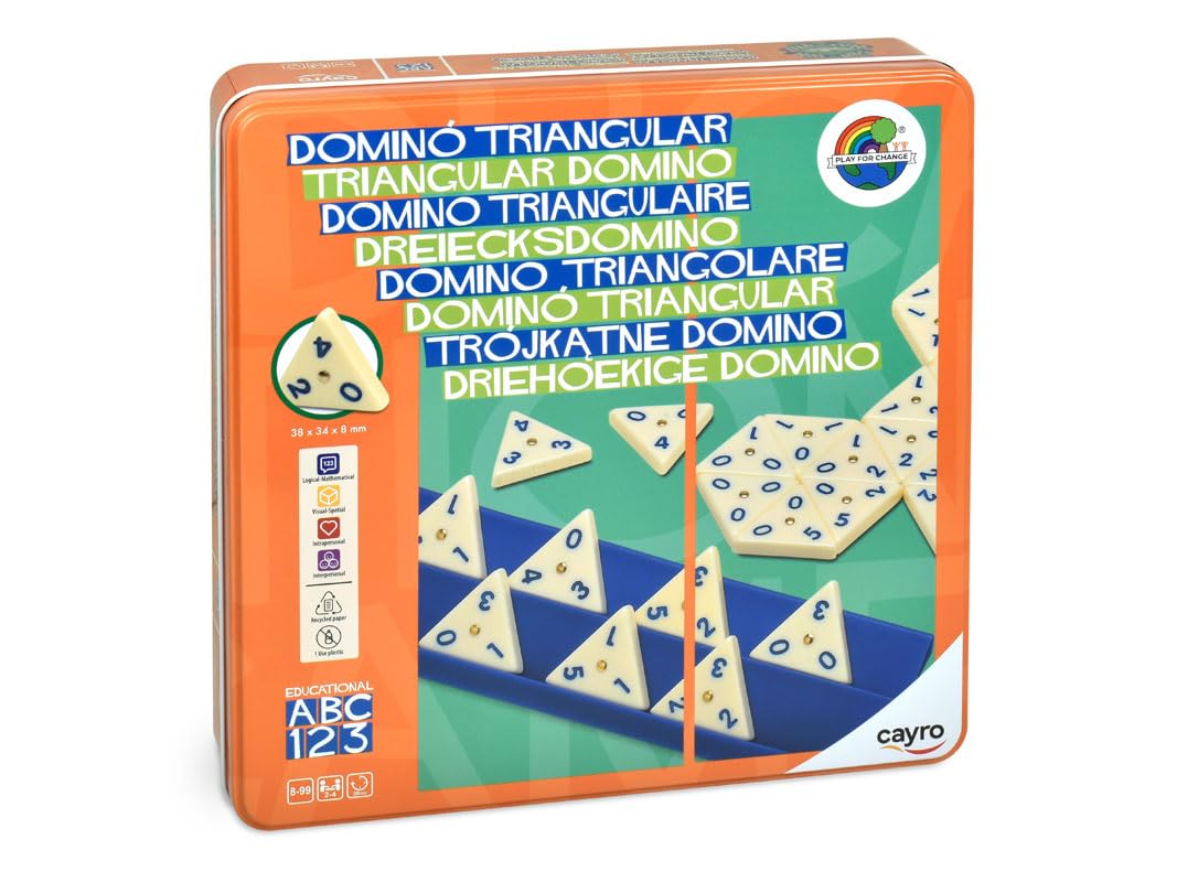 Cayro - Dominó - + 8 Años - Modelo Triangular - Juego Educativo de Mesa de Niños y Adultos - 1 Caja de Metal, 56 Piezas y 4 Soportes - 2 a 4 Jugadores