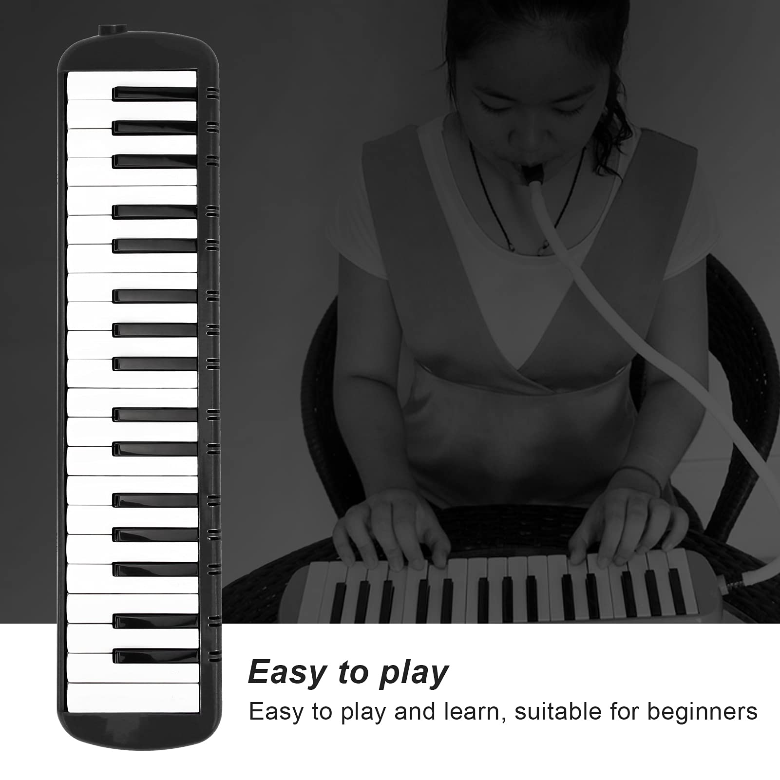 37 Keys Melodica Instrument, Musical Instrument Air Piano Keyboard Pianica for Kids Adults Beginners Professional Training with Carrying Bag (Black)