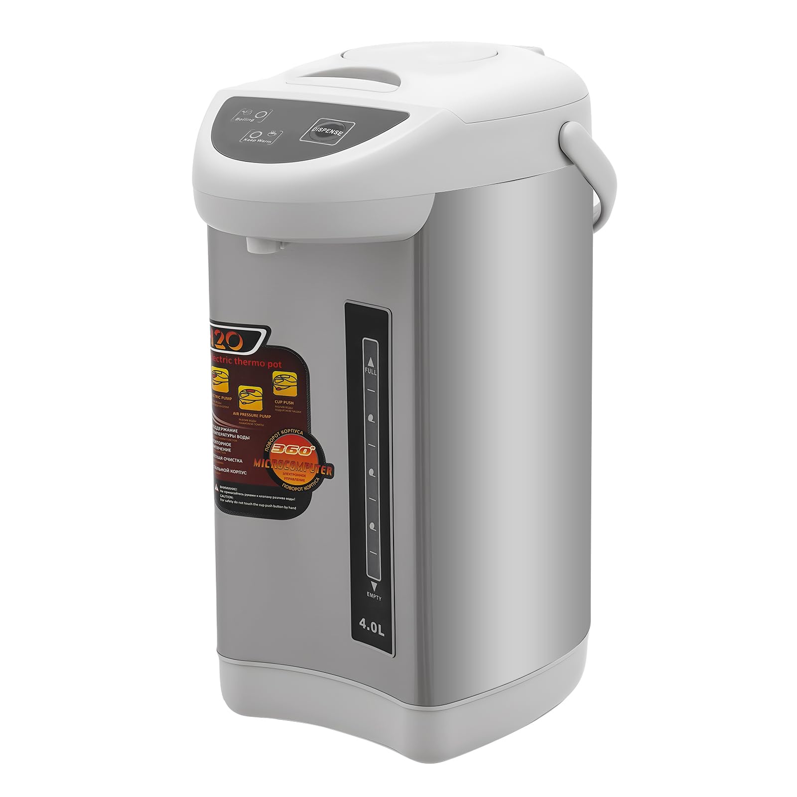 Thermopot - Dispensador de agua caliente (4 L, acero inoxidable 304, 4 L, 750 W, 3 modos de salida, protección contra ebullición en seco, 20 x 38 cm)