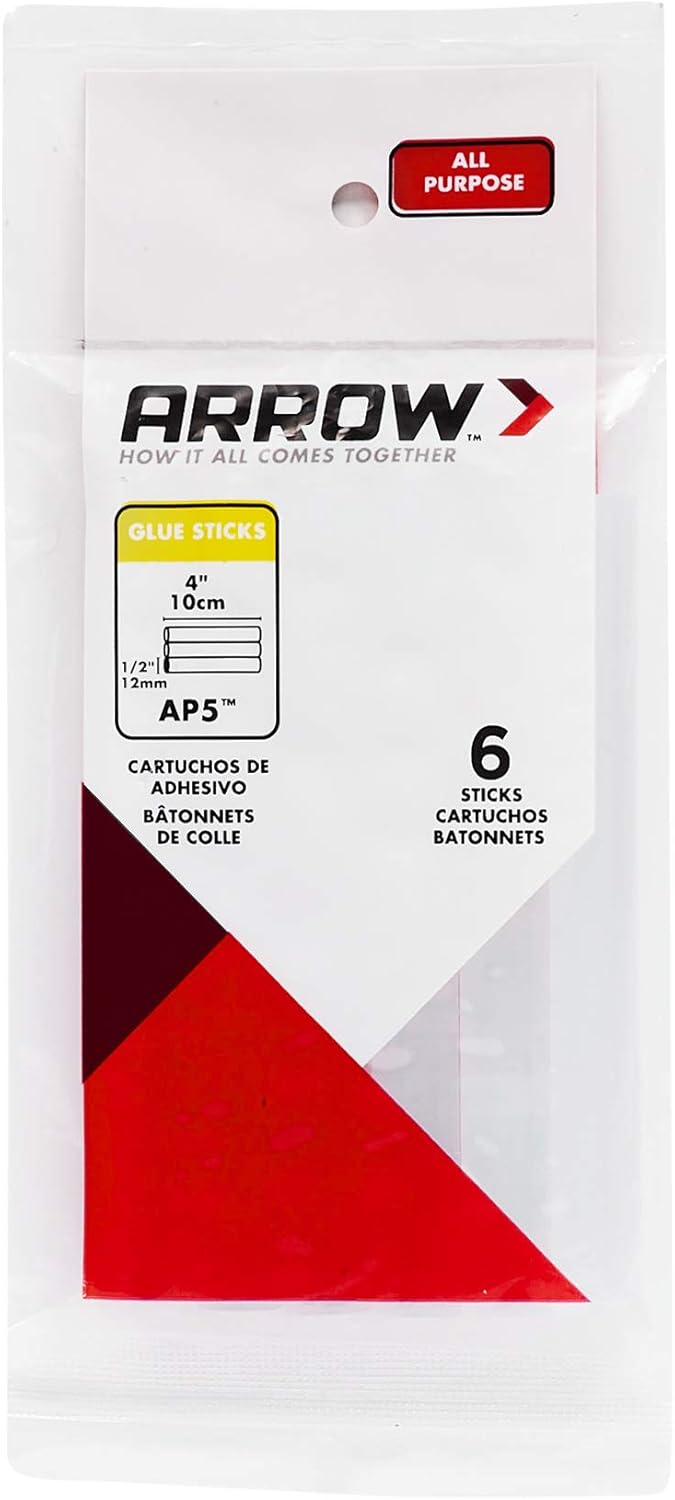 300-Watt Heavy Duty Professional Electric Hot Melt Glue Gun for Crafts, Construction, and Wood, Clear + Arrow AP5 All Purpose 1/2-Inch Glue Sticks, 6-Pack