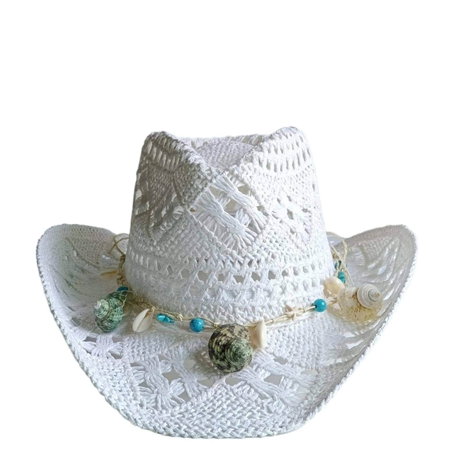Cappello Estivo in Paglia Intrecciata a Mano da Donna Decorazione a Conchiglia Vacanza in Spiaggia Cappello da Sole Panama Cowboy Fascia Elastica di qualità Spessa 150 g