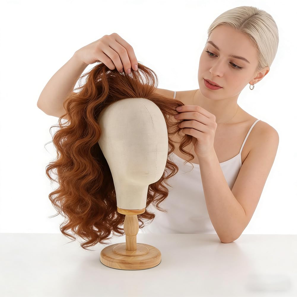Tête de mannequin de 54 cm, support de perruque, tête de mannequin avec base en bois, support multifonctionnel, support de tête de mannequin en toile solide pour perruques, chapeaux, maison, salon