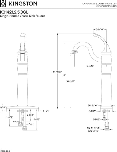 Miniatura 4 de Kingston Brass KB1428GL - Grifo georgiano para fregadero con placa de cubierta opcional, níquel cepillado