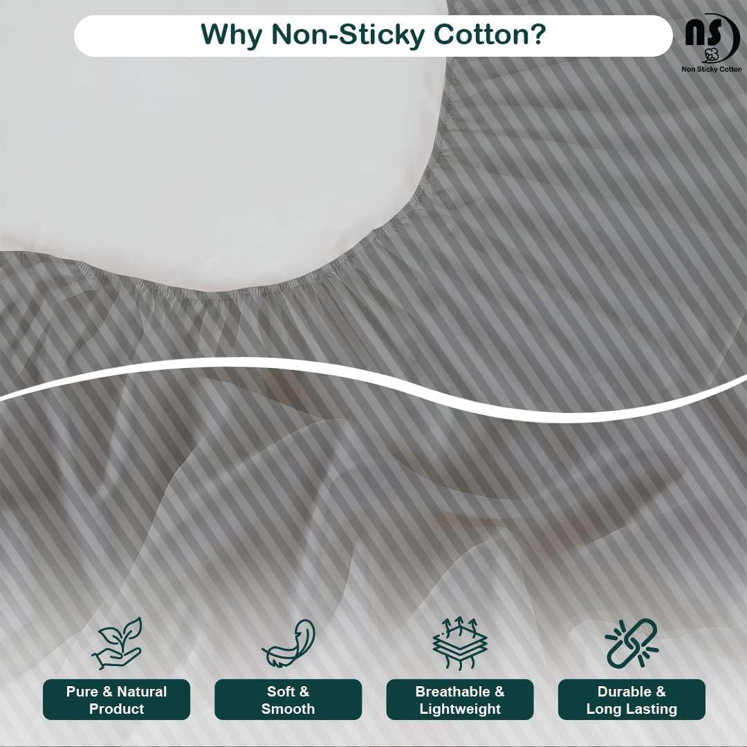 NON Sticky cotton Premium 4 Piece Egyptian Cotton Fitted King Sheet Set, Hotel Quality Soft Breathable Bedding Sheets, 15" Deep Pocket, 78" X 80", Light Grey Stripe