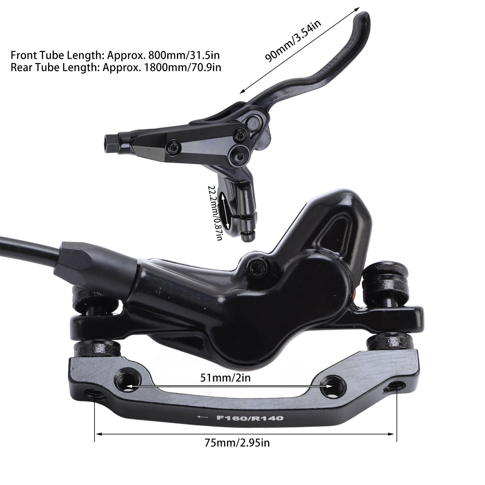 WOHPNLE 4 Pistons Hydraulic Brake, Aluminum Alloy Mountain Bike Brake with Front and Rear Hydraulic Disc Brake Caliper Set Bike Brakes with Alloy Levers for Cycling