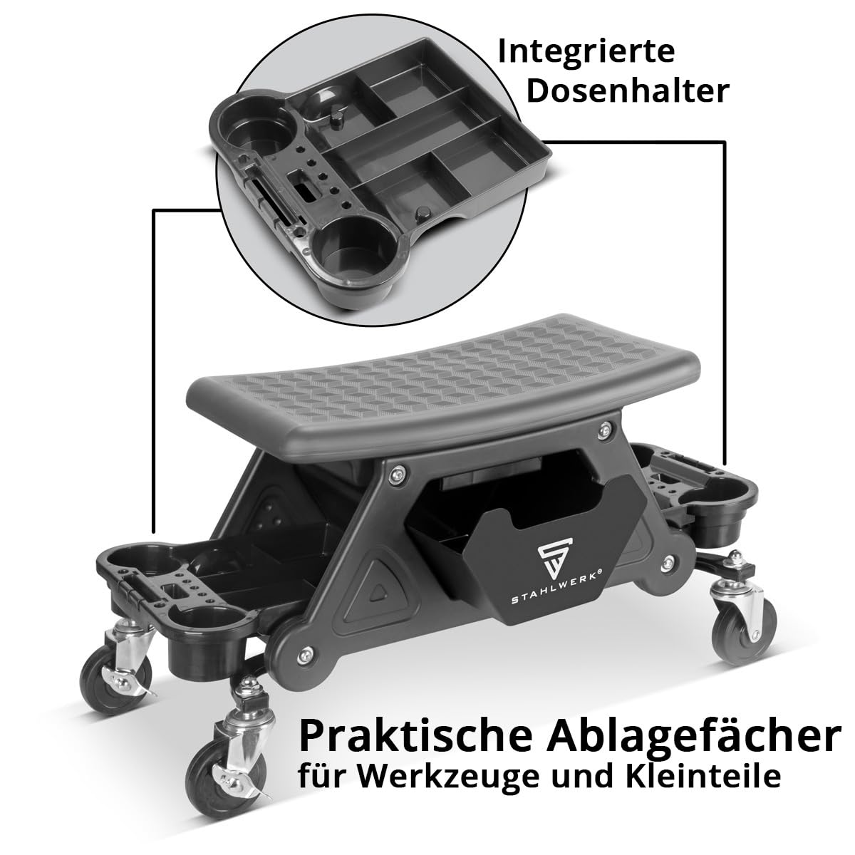 STAHLWERK Tabouret D'Atelier Roulant WRS-35 ST – Capacité 136 Kg, Coussin Similicuir, Roulettes Pivotantes - 8