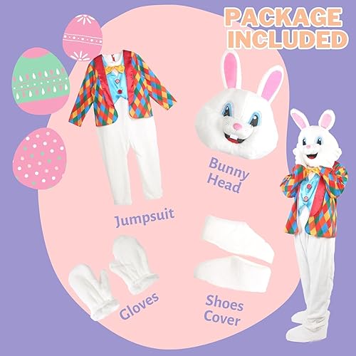 Miniatura 4 de Disfraz de conejo de Pascua para adultos, disfraz de mascota de conejo de lujo, enterizo para fiesta, talla grande, traje de vacaciones para