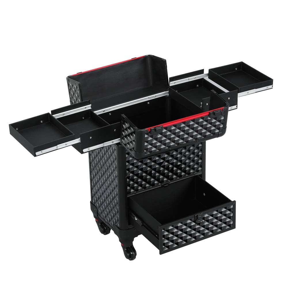 Yaheetech Maletin Maquillaje Profesional con Ruedas Desmontables Peluquería | Estuche Maquillaje para Cosméticos Manicura,34.3 x 24.2 x 55.5 cm,Color Negro