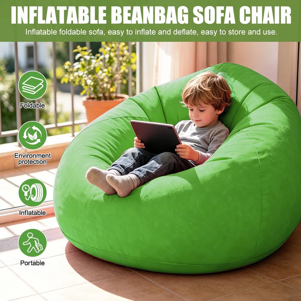 Pouf gonfiabile, divano gonfiabile, pieghevole, per esterni, con pompa (verde)