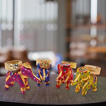 Set of 4 Assorted Handcrafted Elephant Diya Tealight Candle Holder Decorative Lantern Diwali Gift Indian Festival Housewarming Gifts Items