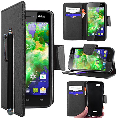 ebestStar - Coque Compatible avec Wiko Highway Signs Etui PU Cuir Housse Portefeuille Porte-Cartes Support Stand + Stylet, Noir [Appareil: 138 x 68 x 7.6mm, 4.7'']
