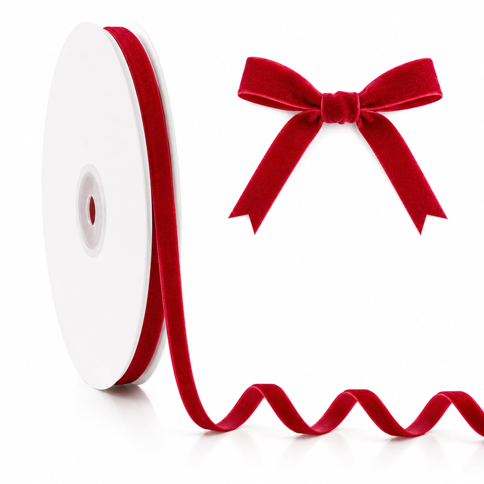 Red Velvet Ribbon,Single Face Spool Silky Velvet Fabric 10mm x 25yards